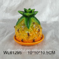 Fashionable handpainting pineapple shaped ceramic butter dish for tableware